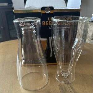 Dragon Glassware Upside Down Beer Glasses Set of 4 13.5 Oz  Double Wall New